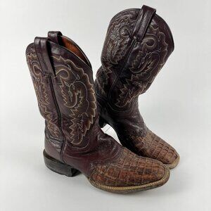 Vintage Dan Post Men’s Size 8.5M Real Caiman Tail Square Toe Cowboy Boots Leathe